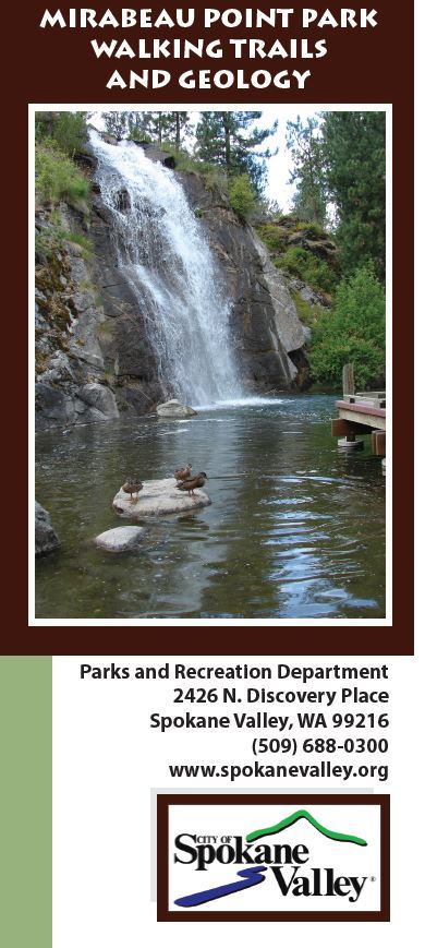 The Mirabeau Point Park Walking Trails and Geology brochure cover with an image of a waterfall.