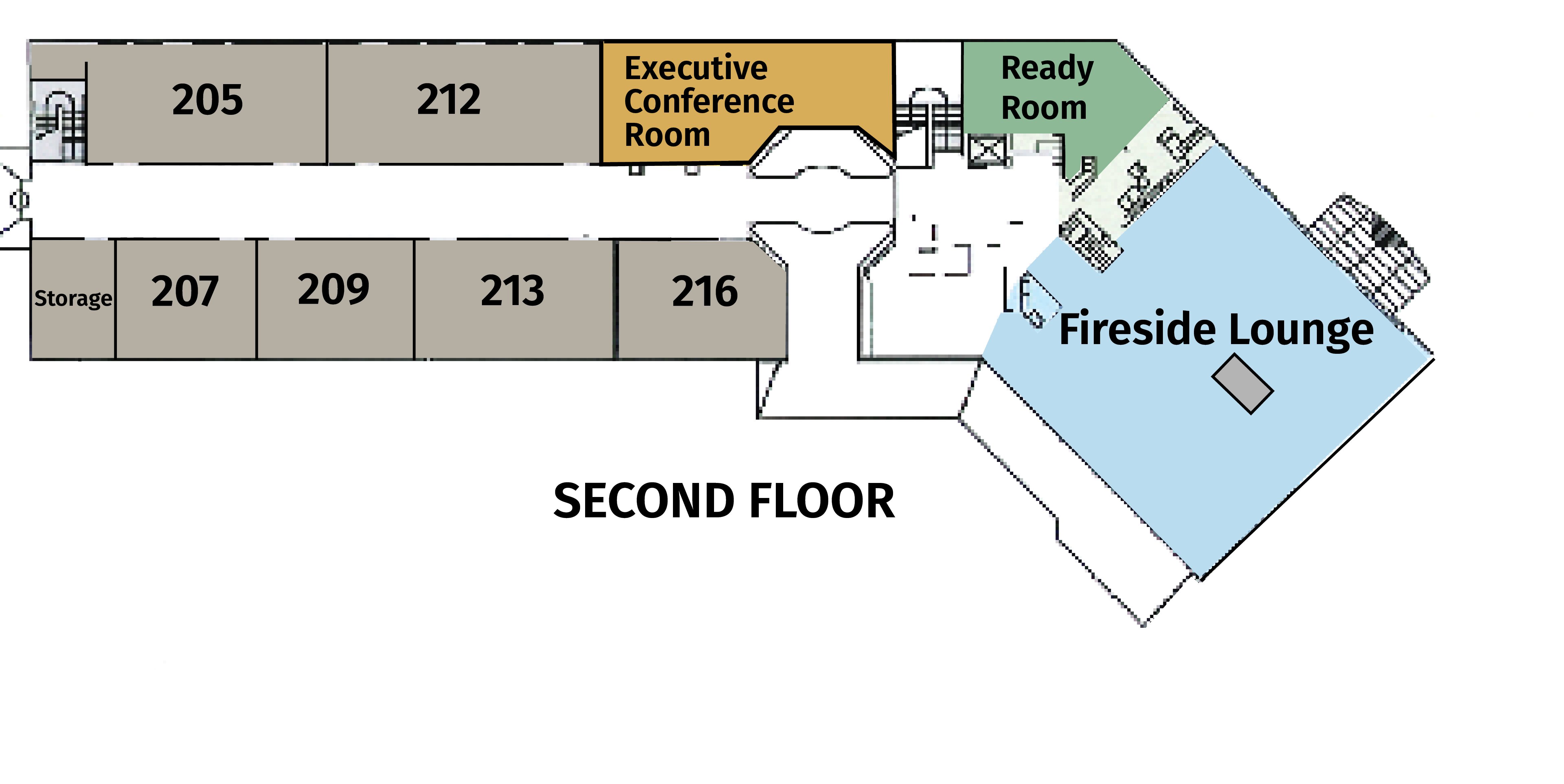 The CenterPlace second floor diagram depicting the Executive Conference Room and Fireside Lounge.