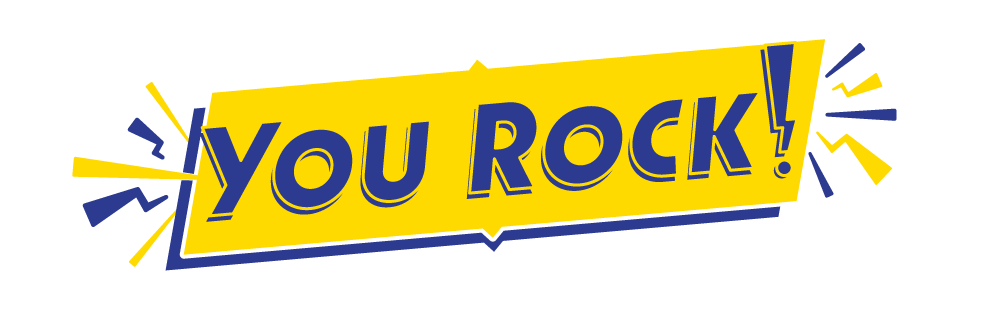 You Rock Logo with a yellow block and the words, "You Rock!" inside, surrounded by lightning b
